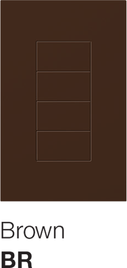 Lutron Palladiom four-button keypad in matte brown finish, displayed against a matching brown background; caption reads “Brown BR.”