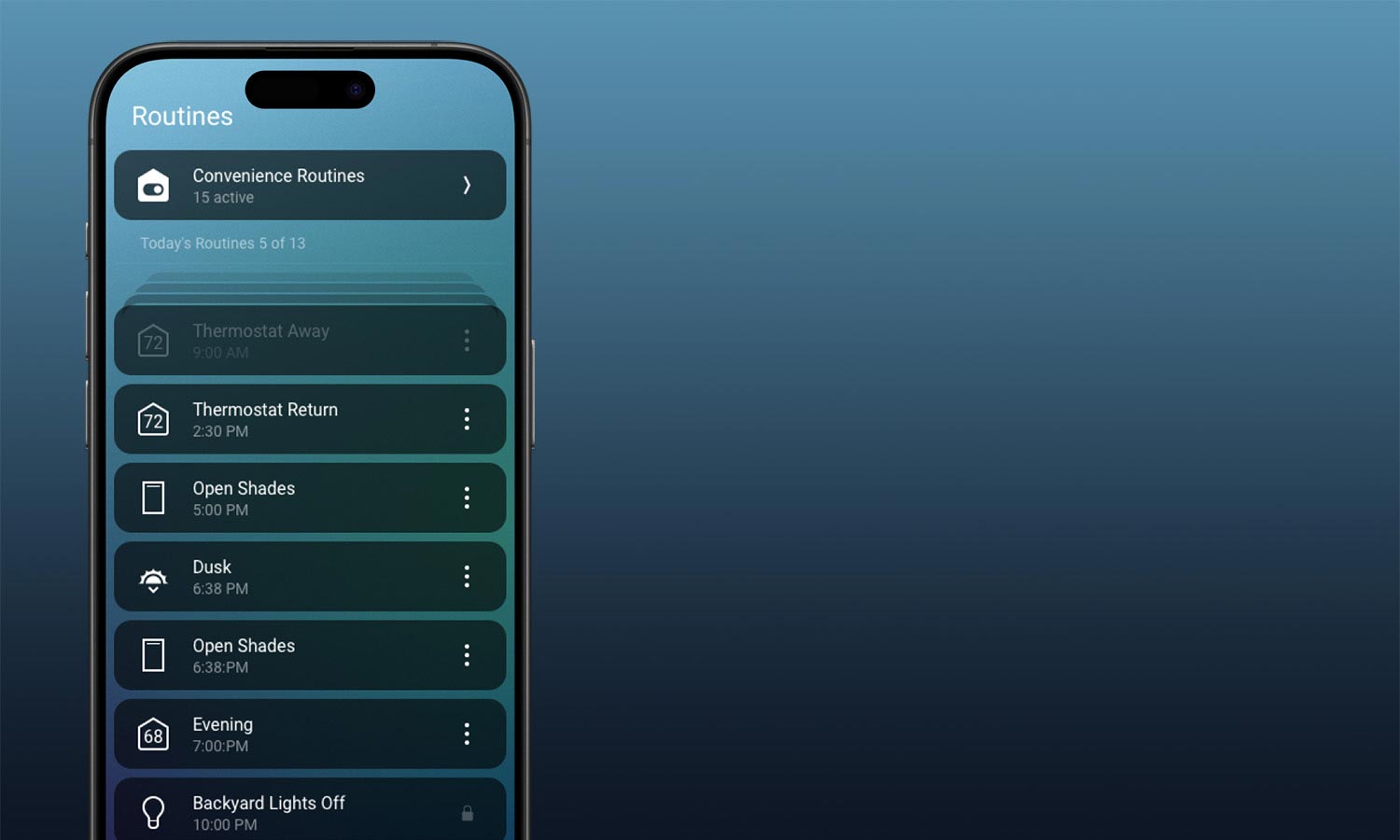 Smartphone screen showing automated smart home routines