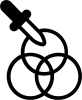 A black icon showing a dropper positioned over three overlapping circles, symbolizing color selection or mixing.